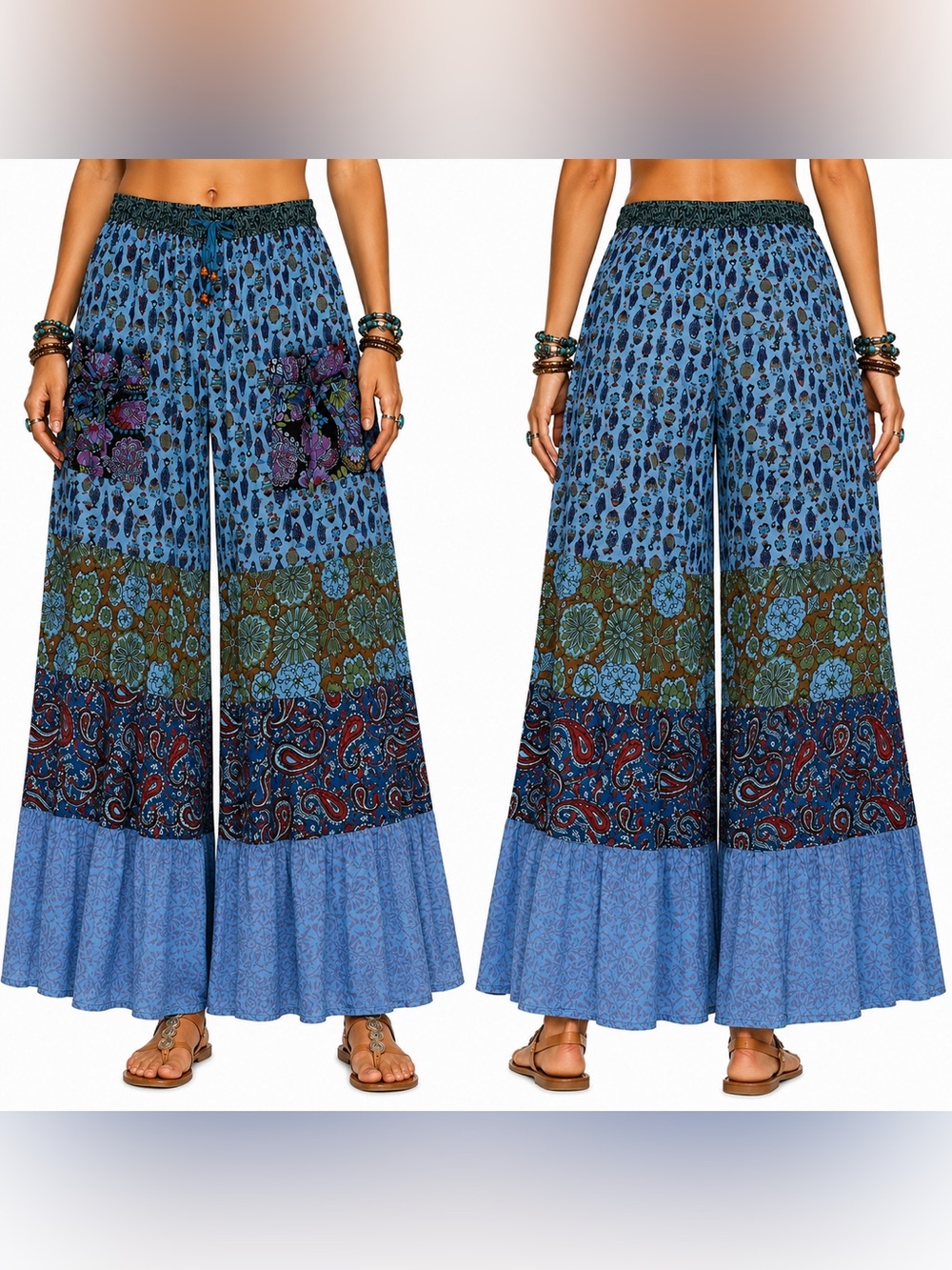 Hippie Forever Handmade Patchwork Palazzo Pants Womens SZ OS Enchanted Fairycore